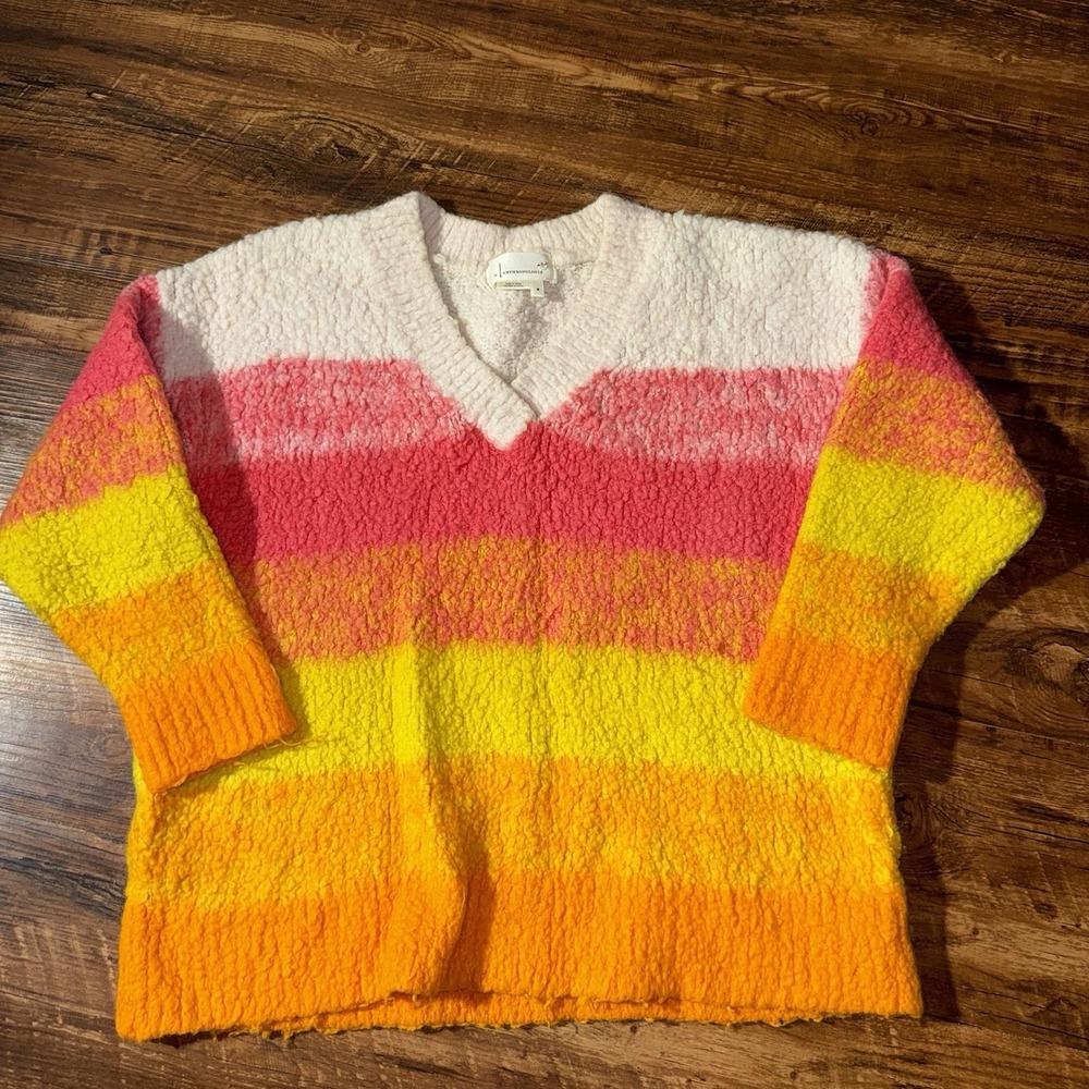 Anthropologie Rainbow Striped Merino Wool Knit Pullover Sweater Women's Medium